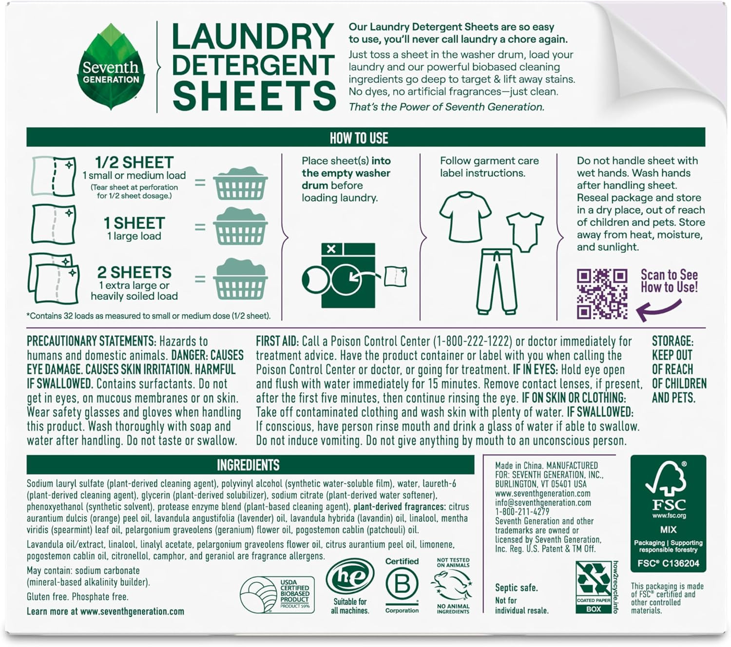 Seventh Generation Laundry Detergent Sheets, up to 64 Loads, Fresh Lavender Scen