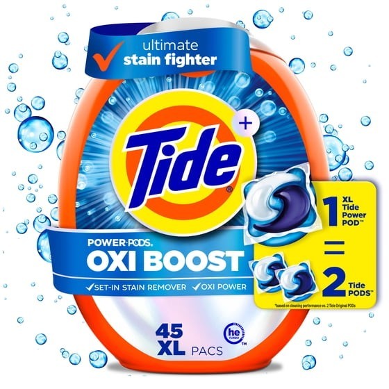 Tide Oxi Boost Power PODS Laundry Detergent Pacs, 57 Count, Set-In Stain Removal