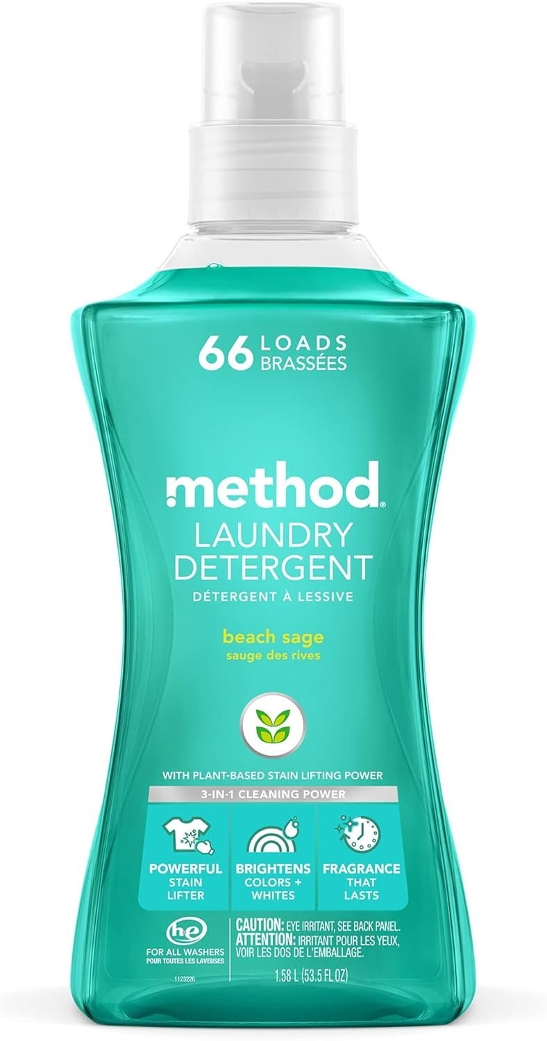 Method Beach Sage Liquid Laundry Detergent – 53.5 oz – 66 Loads, Hypoallergenic