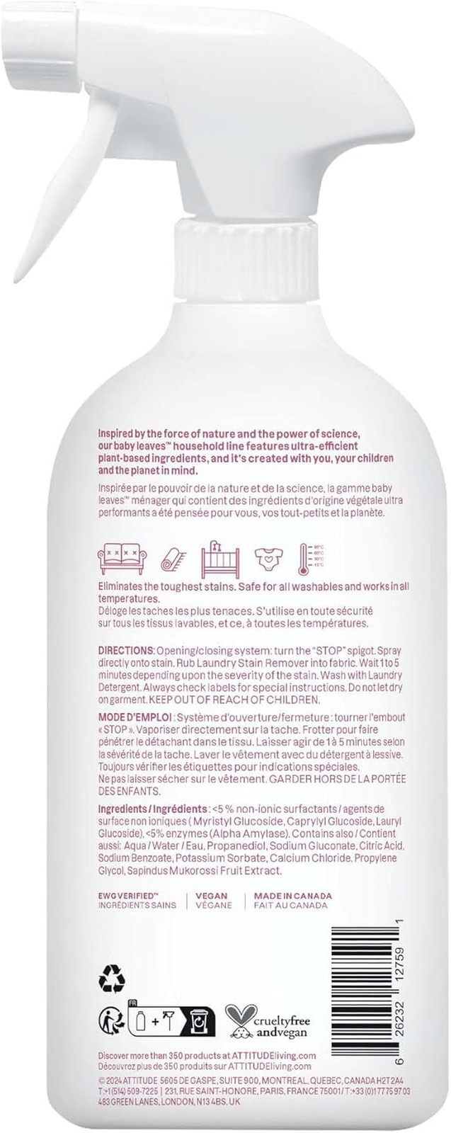 Baby Laundry Stain Remover, Plant and Mineral-Based Ingredients, Vegan and Cruel