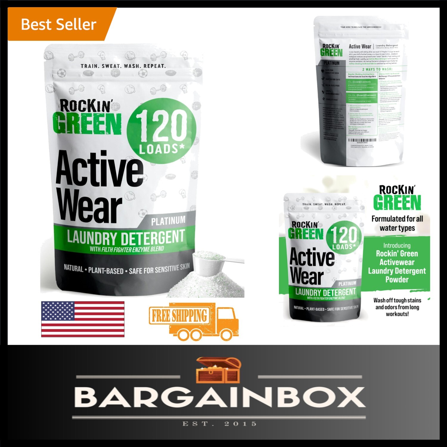 Plant-Based Unscented Laundry Detergent Powder for Active Wear – 120 Loads