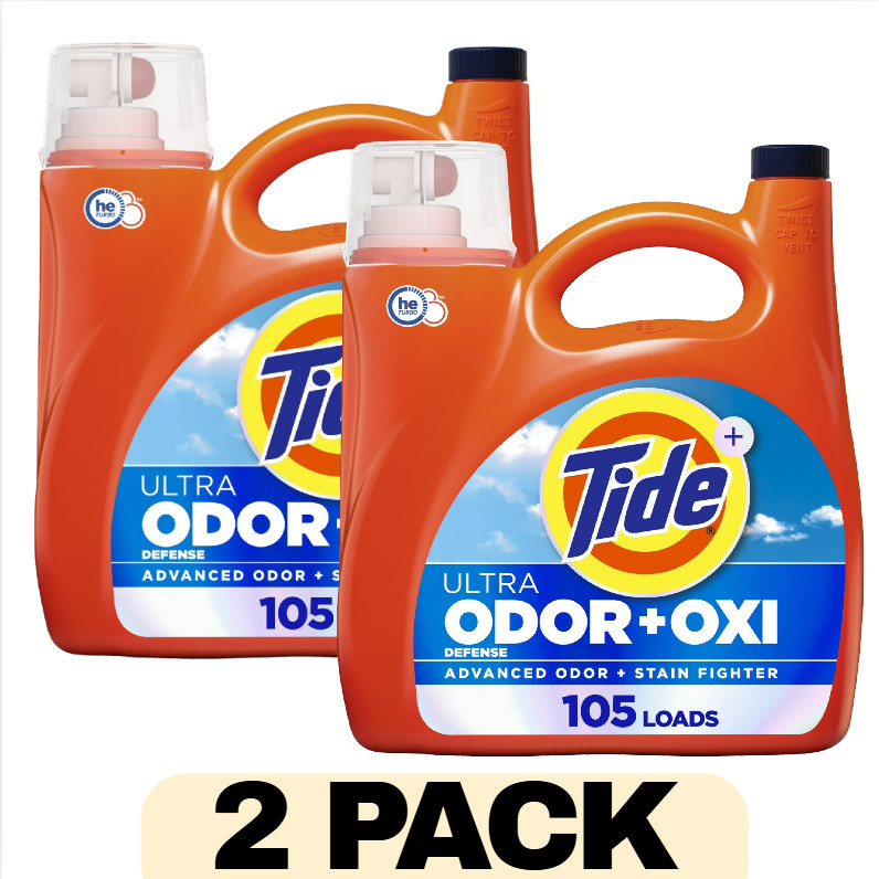 2 Pack Tide Ultra Odor Defense Plus Oxi Liquid Laundry Detergent 148 fl oz