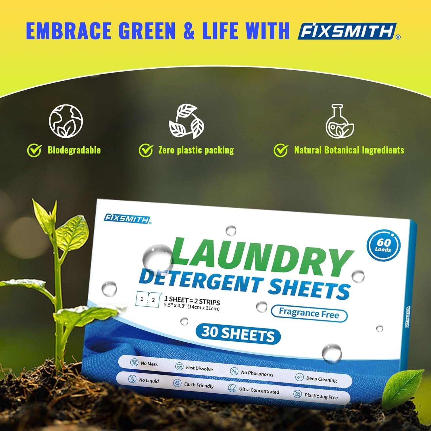60 Loads Concentrated Detergent Sheets – Plastic Free & Gentle on Sensitive Skin
