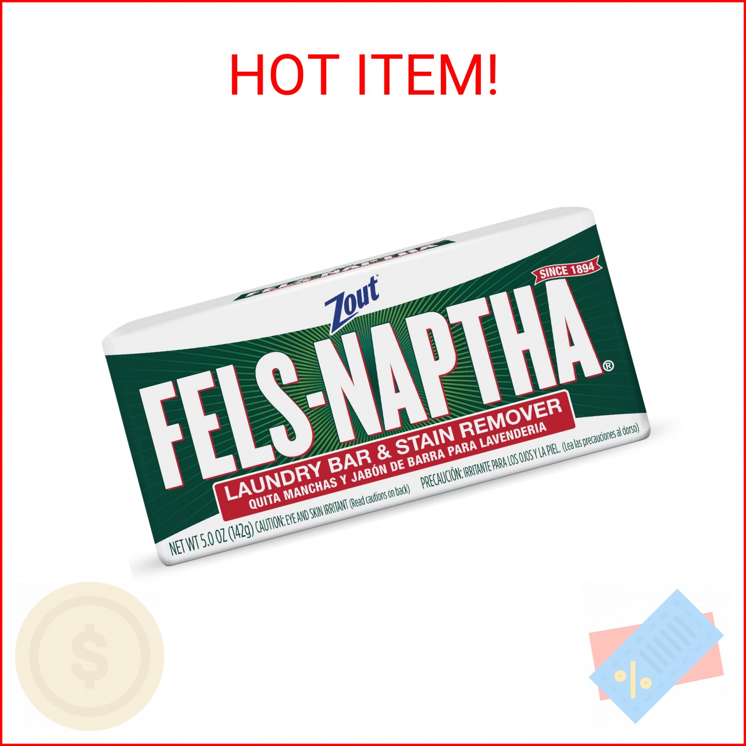 Fels Naptha Dial Laundry Soap Bar – 5.0 oz
