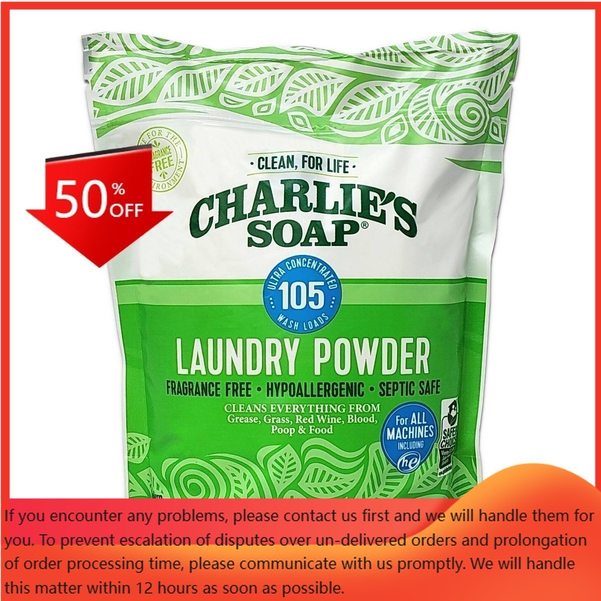 Charlie’s Soap Unscented Laundry Powder – 105 Loads – 2.64lbs
