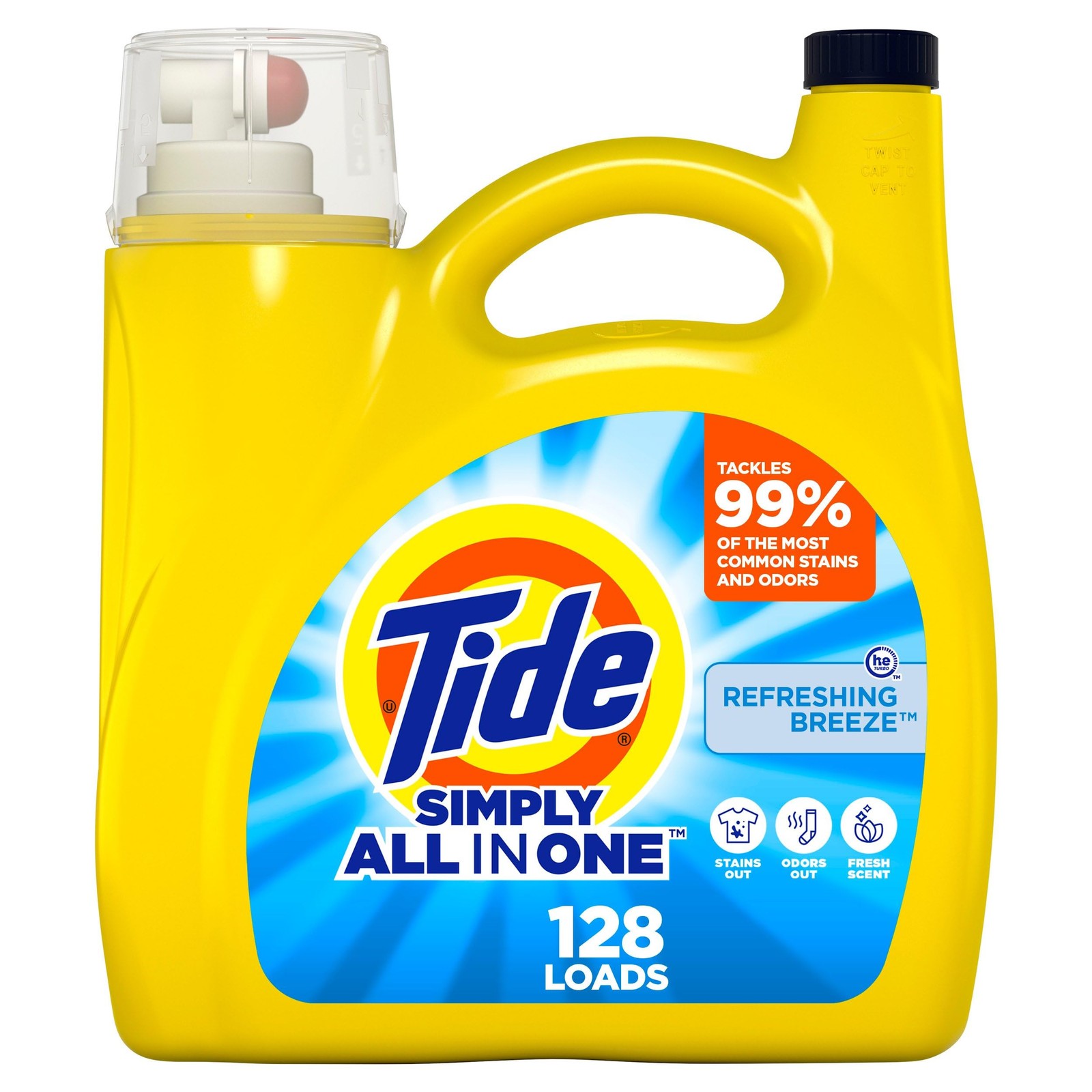 Simply All-In-One Liquid Laundry Detergent, Refreshing Breeze Scent, 128 Loads,