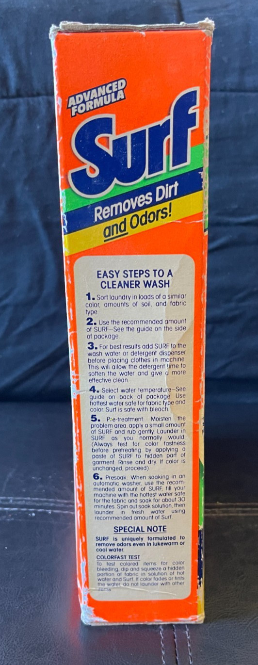 SURF Laundry Detergent Powder Soap Giant Size 42oz Sealed Vintage 1990’s Prop Ad