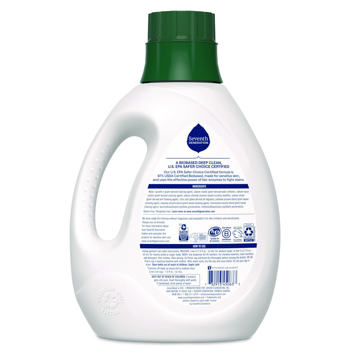 Natural Liquid Laundry Detergent, Sensitive Skin Free and Clear, 90 oz Bottle, 4