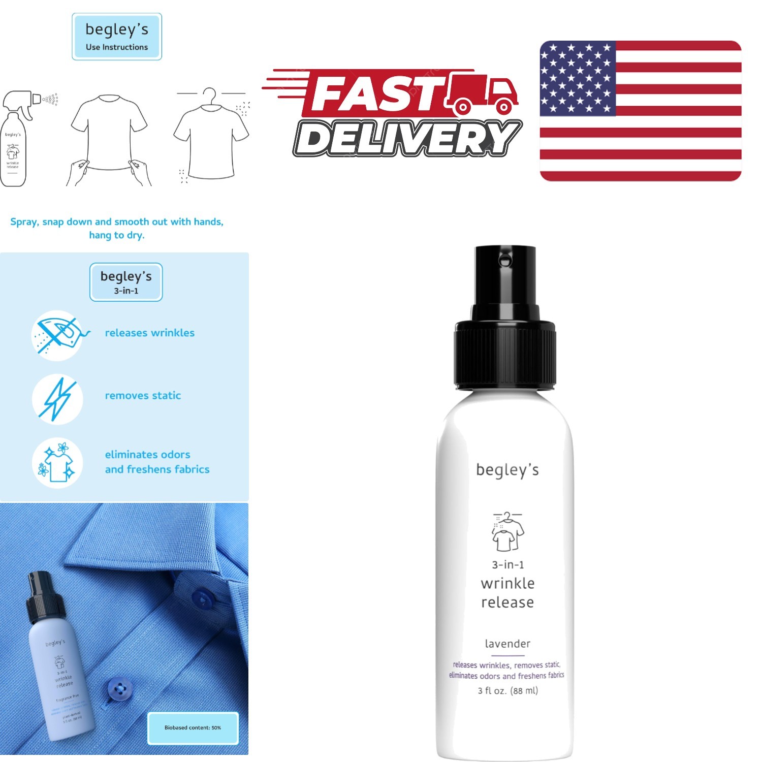 Odor Eliminator and Fabric Refresher Spray 3 Ounce Lavender Travel Size Solution