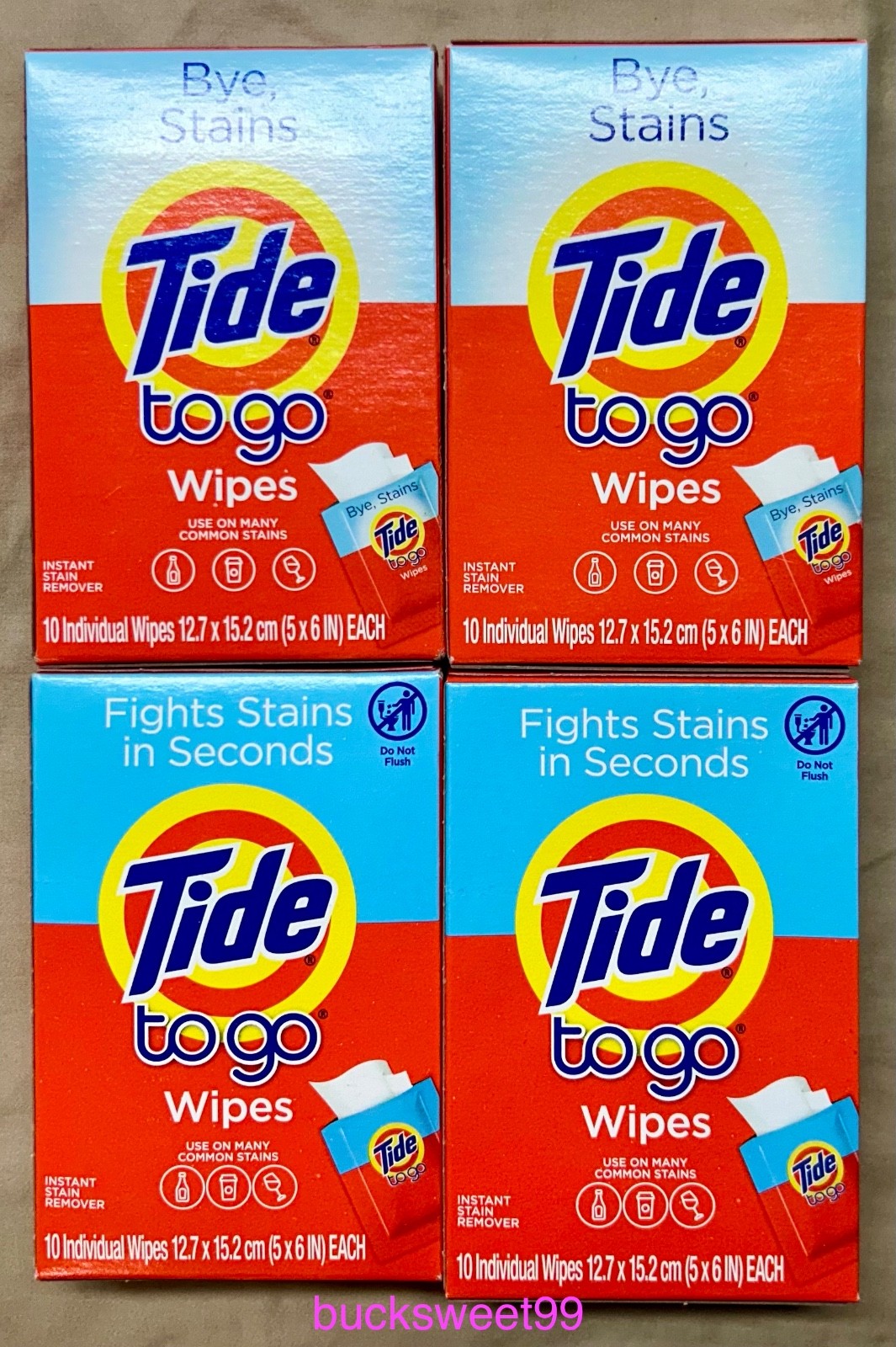 Tide To Go Wipes – 5″ x 6″ Wipes – 4 PACKS (40 Wipes TOTAL)