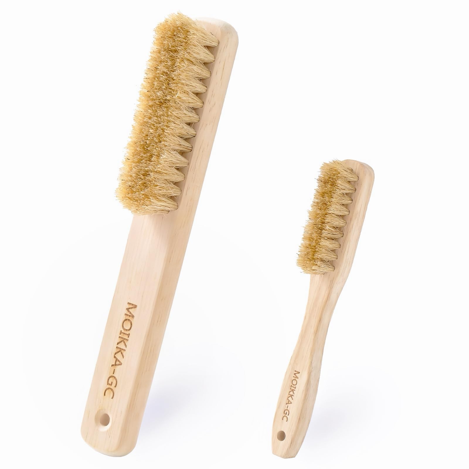 2 PCS Wood Laundry Stain Brush Set Boar Bristles Large Small Scrub Remover