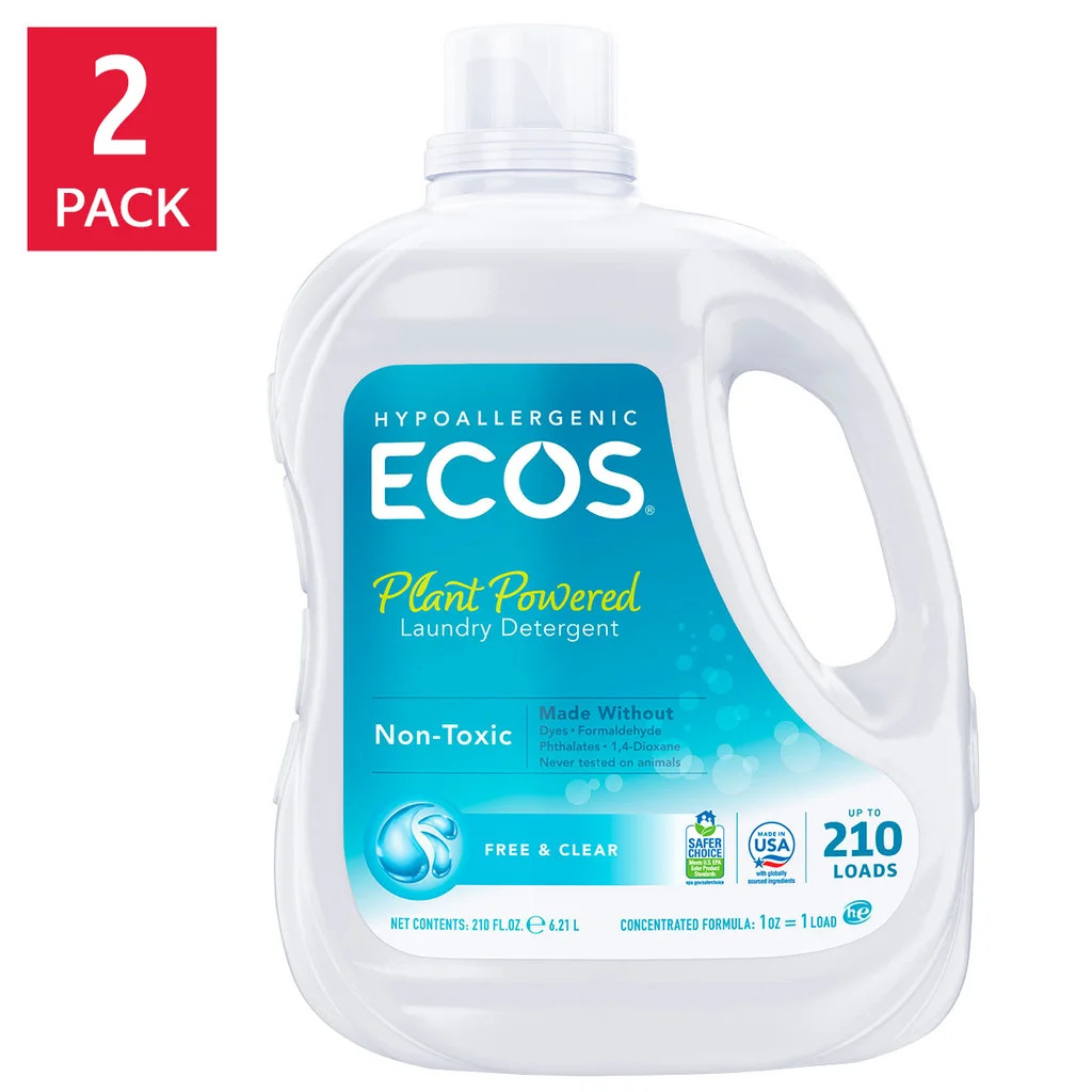 ECOS Laundry Detergent Free Clear 420 Loads 2 Pack 210 Loads Each Hypoallergenic