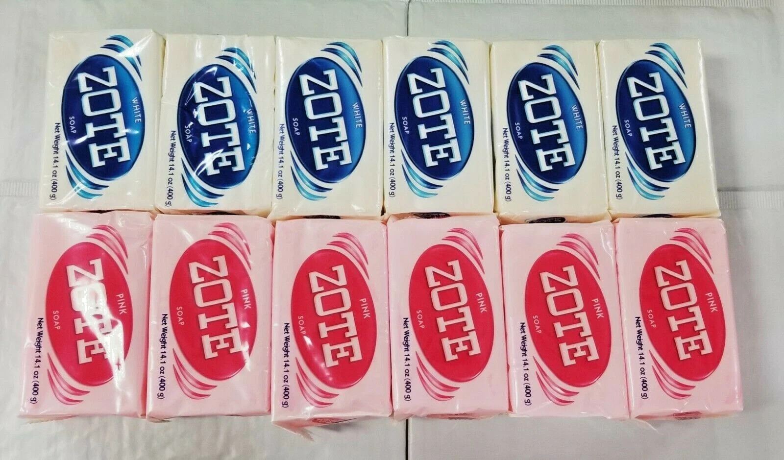 Zote White and Pink Laundry Bar Soap 400g ( 14.1 oz) Pack of 12