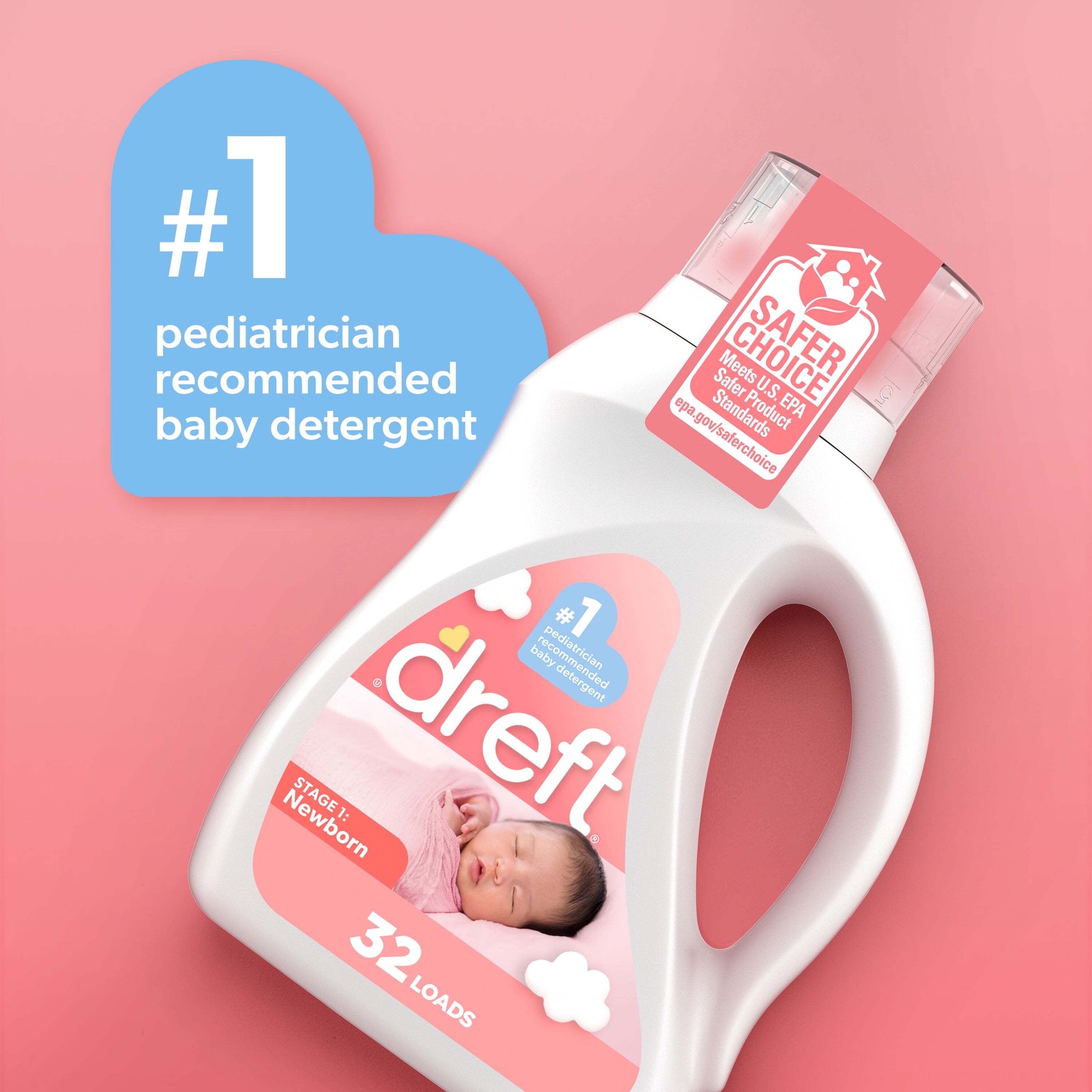 105oz Dreft Newborn Laundry Detergent – Hypoallergenic, 80 Loads,