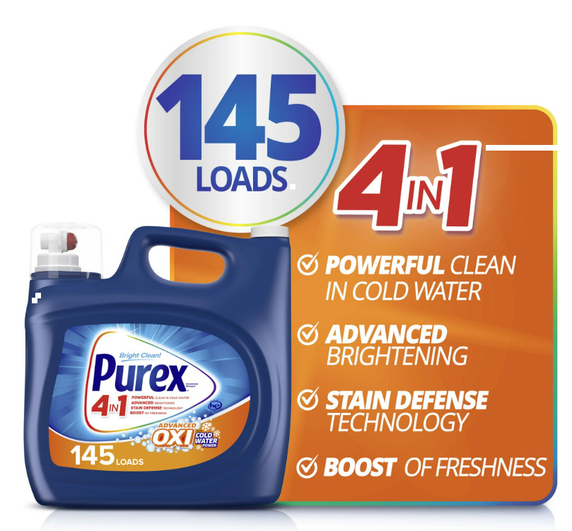 Purex Plus OXI Liquid Laundry Detergent, 218 fl oz – Value Size, 145 Loads