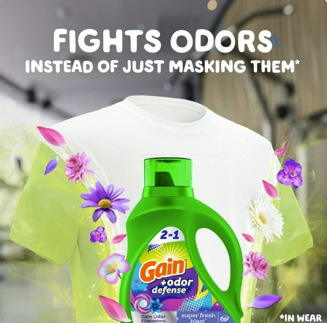 2p Gain Odor Defense Liquid Laundry Detergent, Super Fresh Blast Scent 194 fl oz
