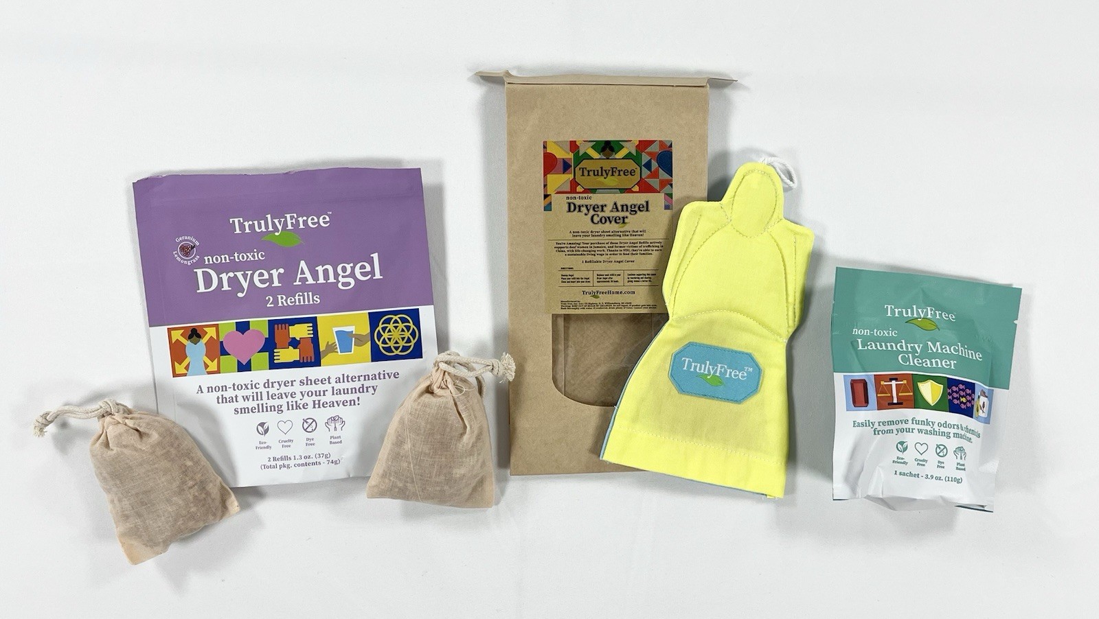 Truly Free Laundry Lot: Dryer Angel Cover, 2 Refills, Washer Cleaner