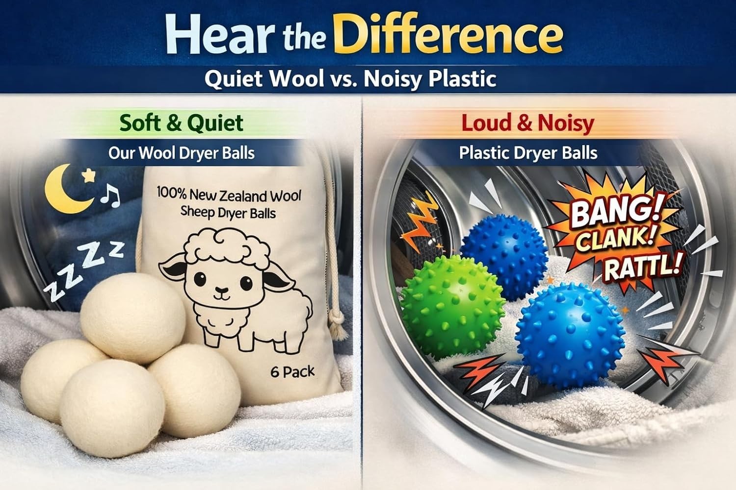 Natural Wool Dryer Balls | Reusable Natural Fabric Softener | Reduces Wrinkle…