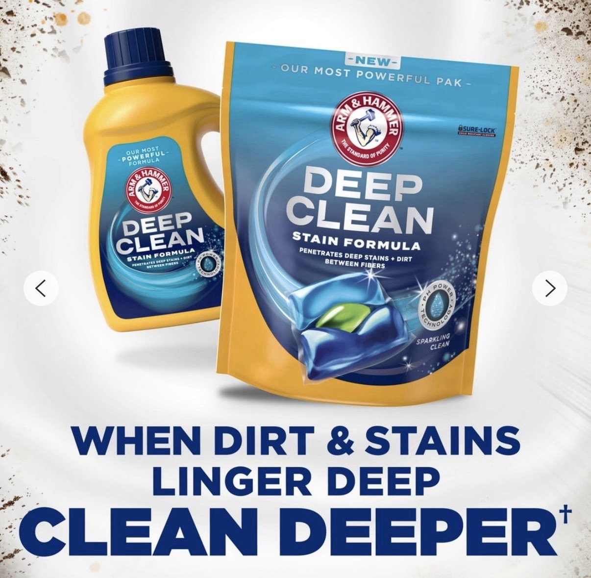 ARM & HAMMER Deep Clean Stain Formula Laundry Detergent Pods, 32 Paks x 2 = 64