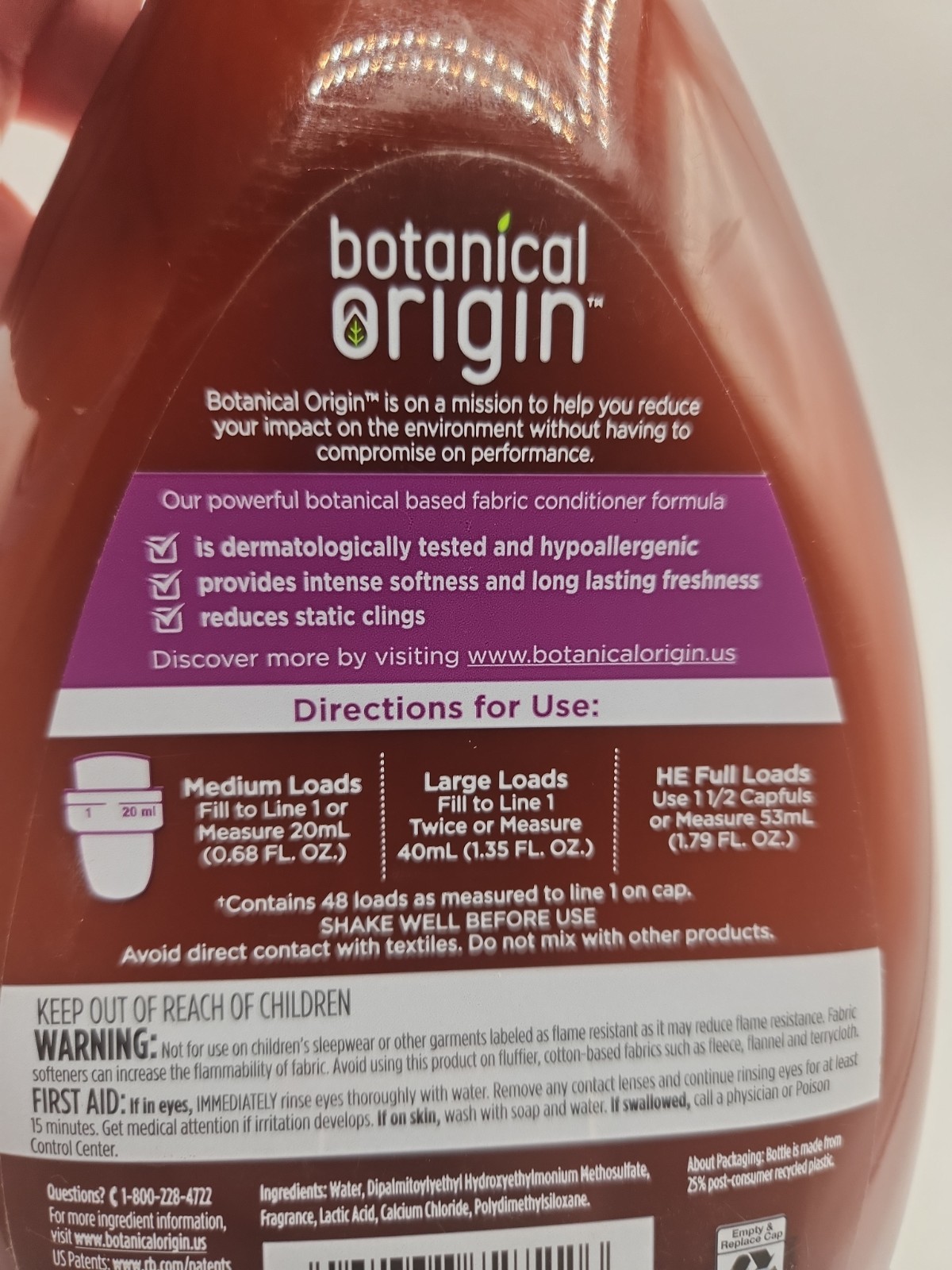 Botanical Origin Plant-Based Fabric Softener Hypoallergenic Jasmine Lavend 32.46