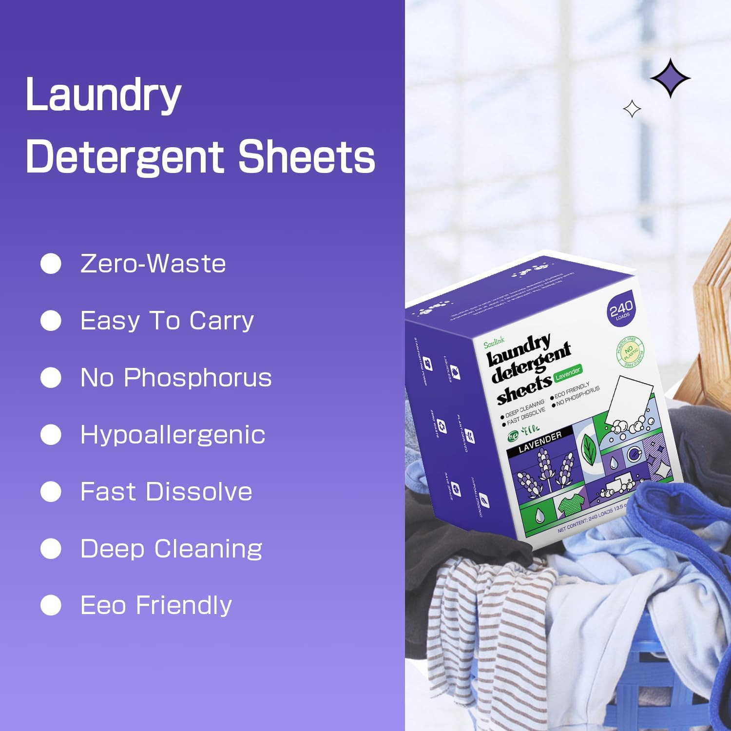 Lavender Laundry Detergent Sheets, 240 Loads – Eco-Friendly, Plant-Based, Hypoal