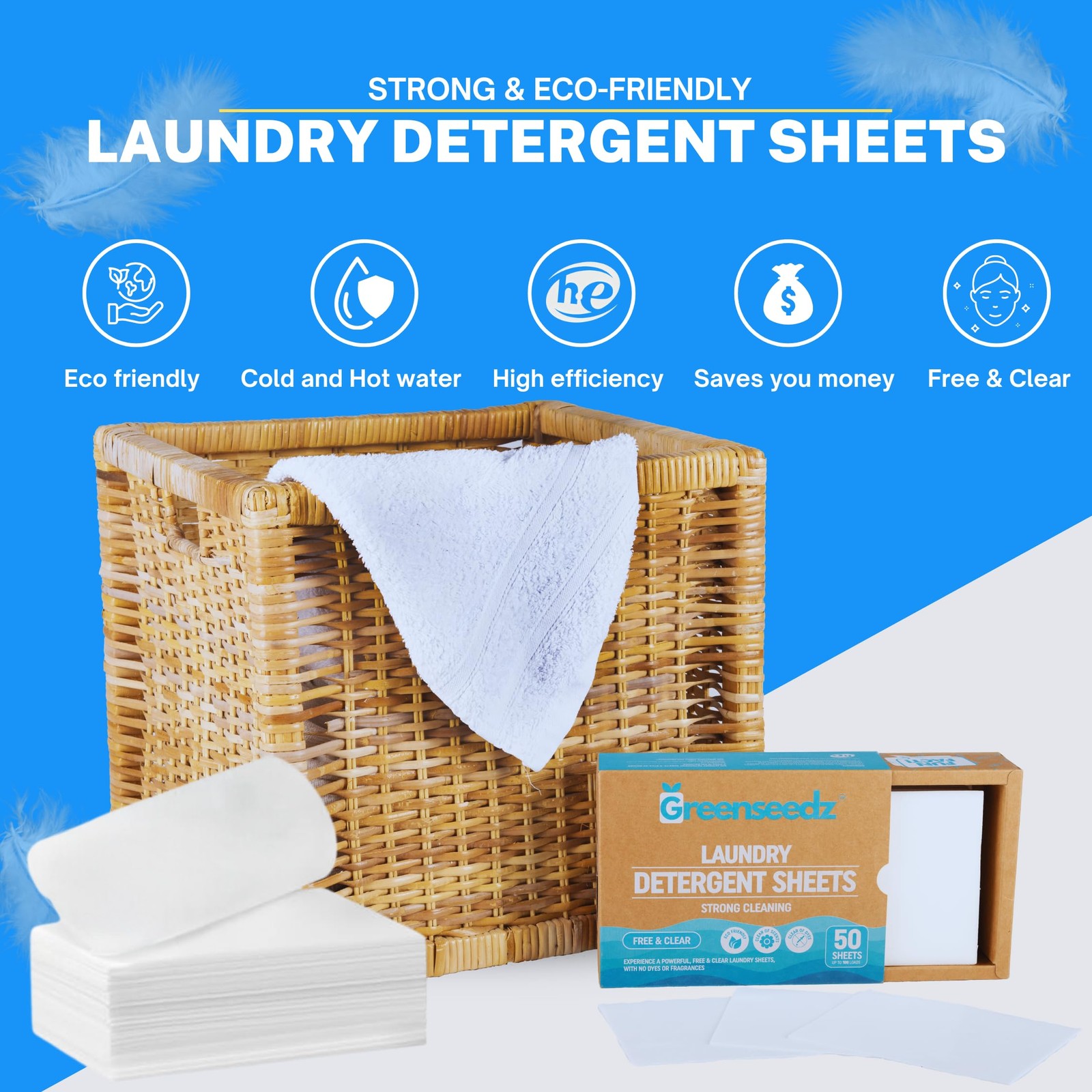 Free & Clear Unscented Laundry Detergent Sheets, Up to 100 Loads, Biodegradab…