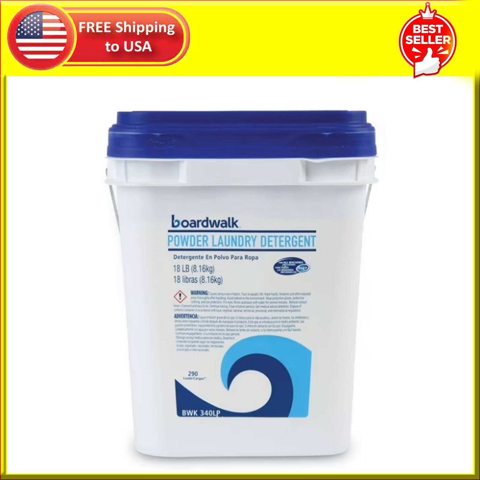 Boardwalk Laundry Detergent Powder, Crisp Clean Scent, 18 lb Pail