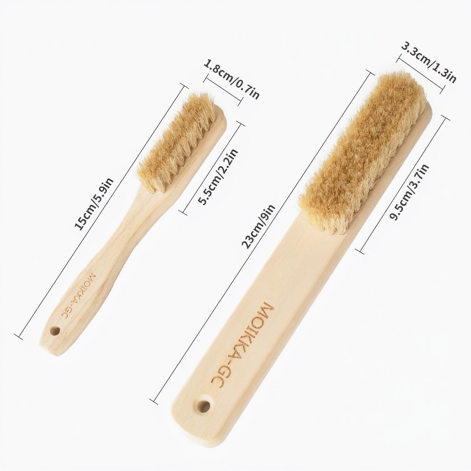 2 PCS Wood Laundry Stain Brush Set Boar Bristles Large Small Scrub Remover