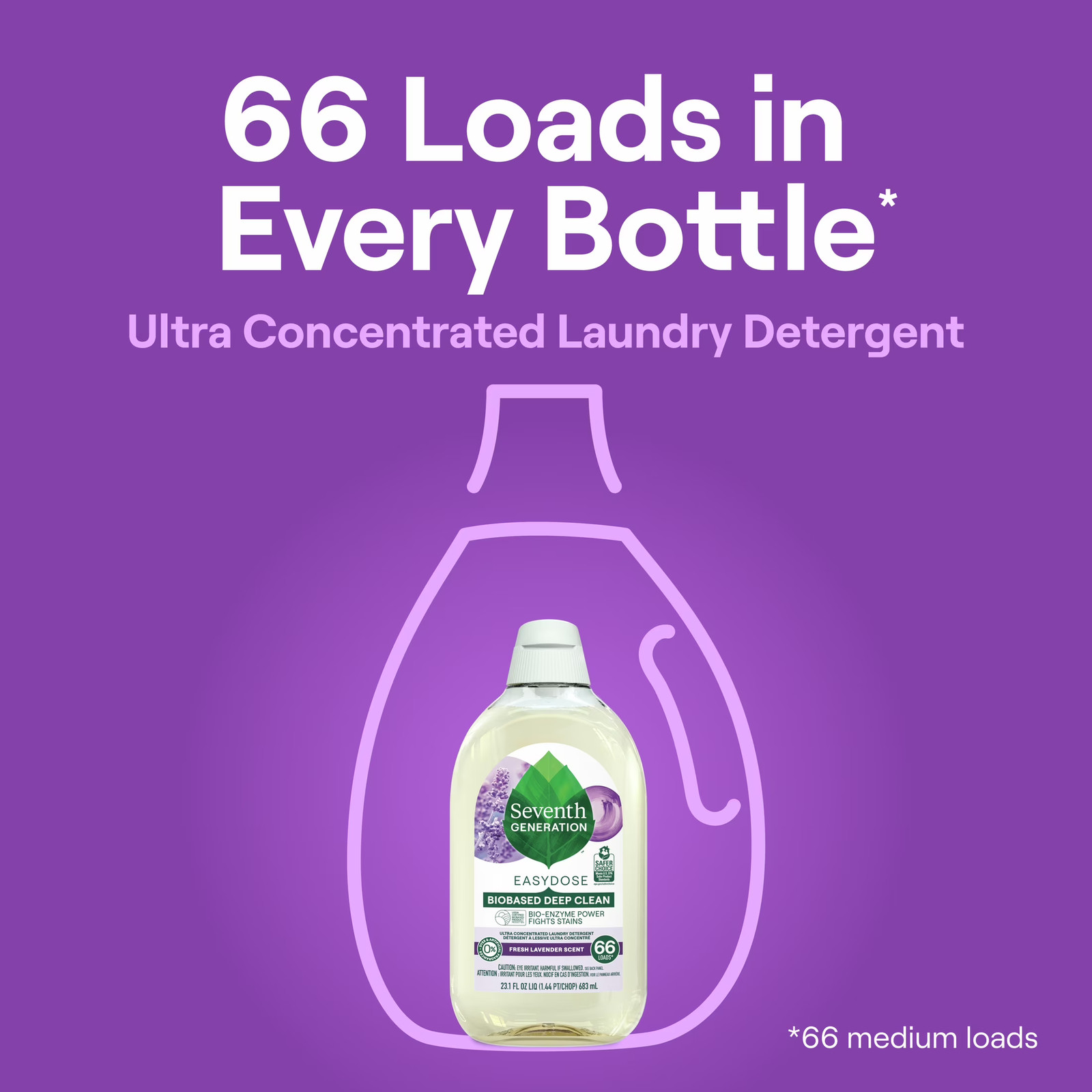 Easy Dose Concentrated Liquid Laundry Detergent, Lavender, 23 fl oz, 66 Loads