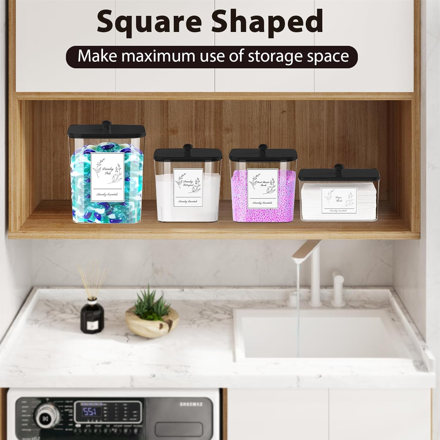 4 Pack Clear Laundry Pods Containers with Lids Scoops Laundry Storage Jars