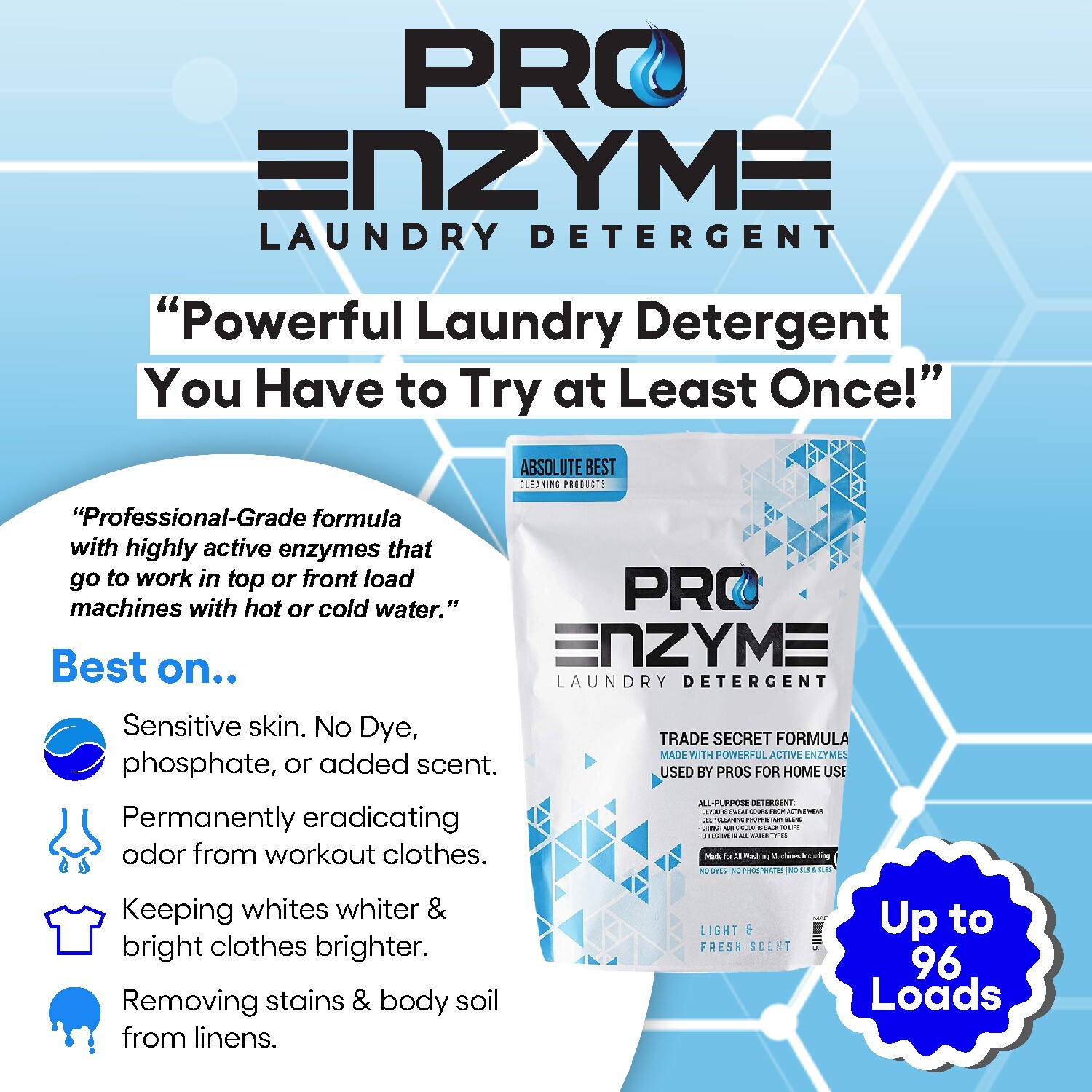 Pro-Enzyme Laundry Detergent Powder Proprietary Active Enzyme Destroy Odor 96 Ld