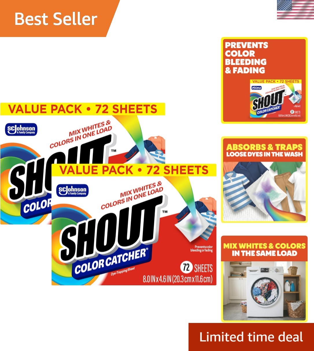 Shout Color Catchers for Laundry – 144 Sheets to Prevent Color Runs Effortlessly