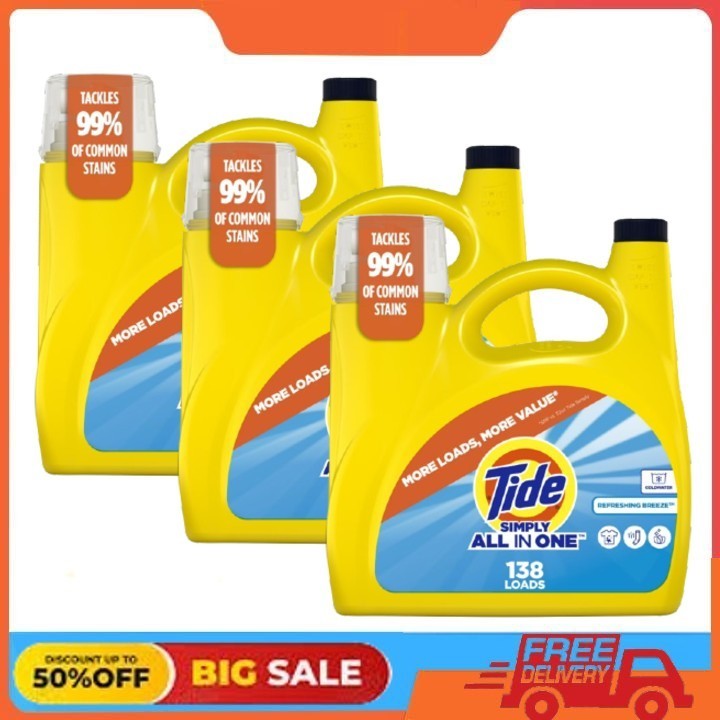(3 pack) Tide Simply All-in-One Liquid, Refreshing Breeze Scent, 182 fl oz