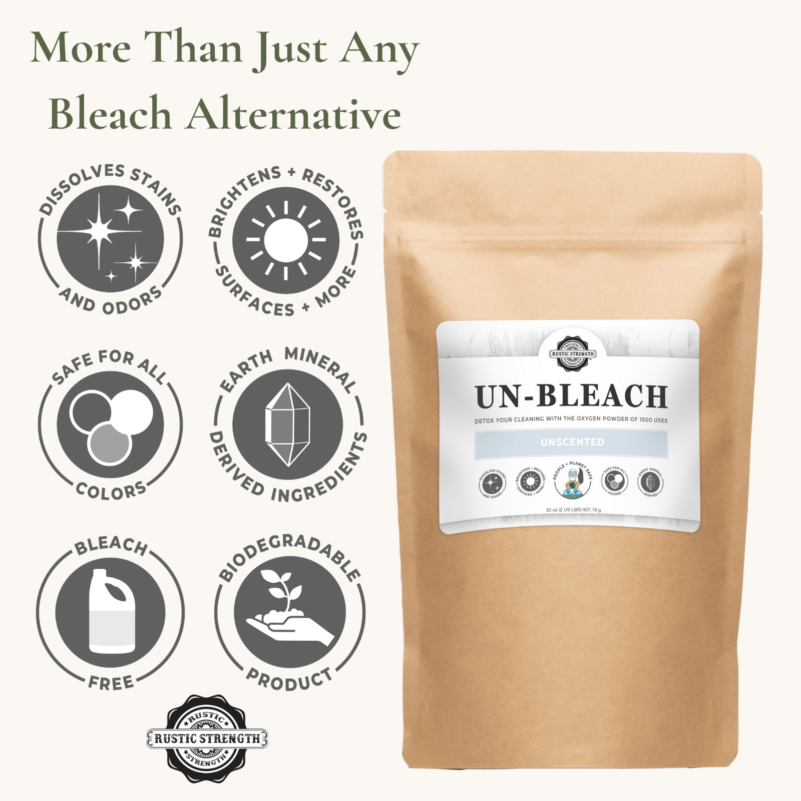 Toxin-Free Un-Bleach 2 lb | Unscented |Plant-Based | Bleach Alternative