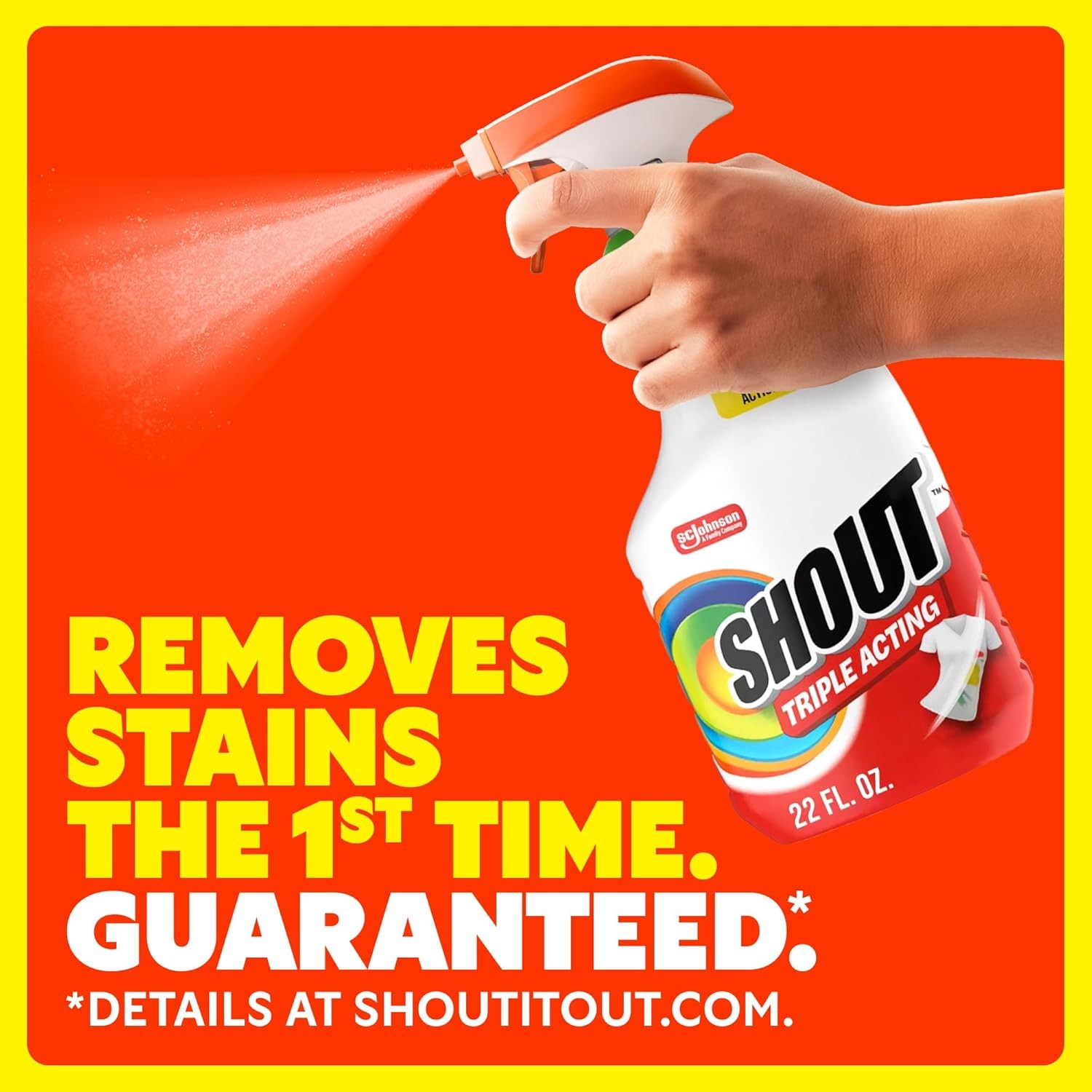 Shout Active Enzyme Laundry Stain Remover Spray, Triple-Acting Formula Clings, P