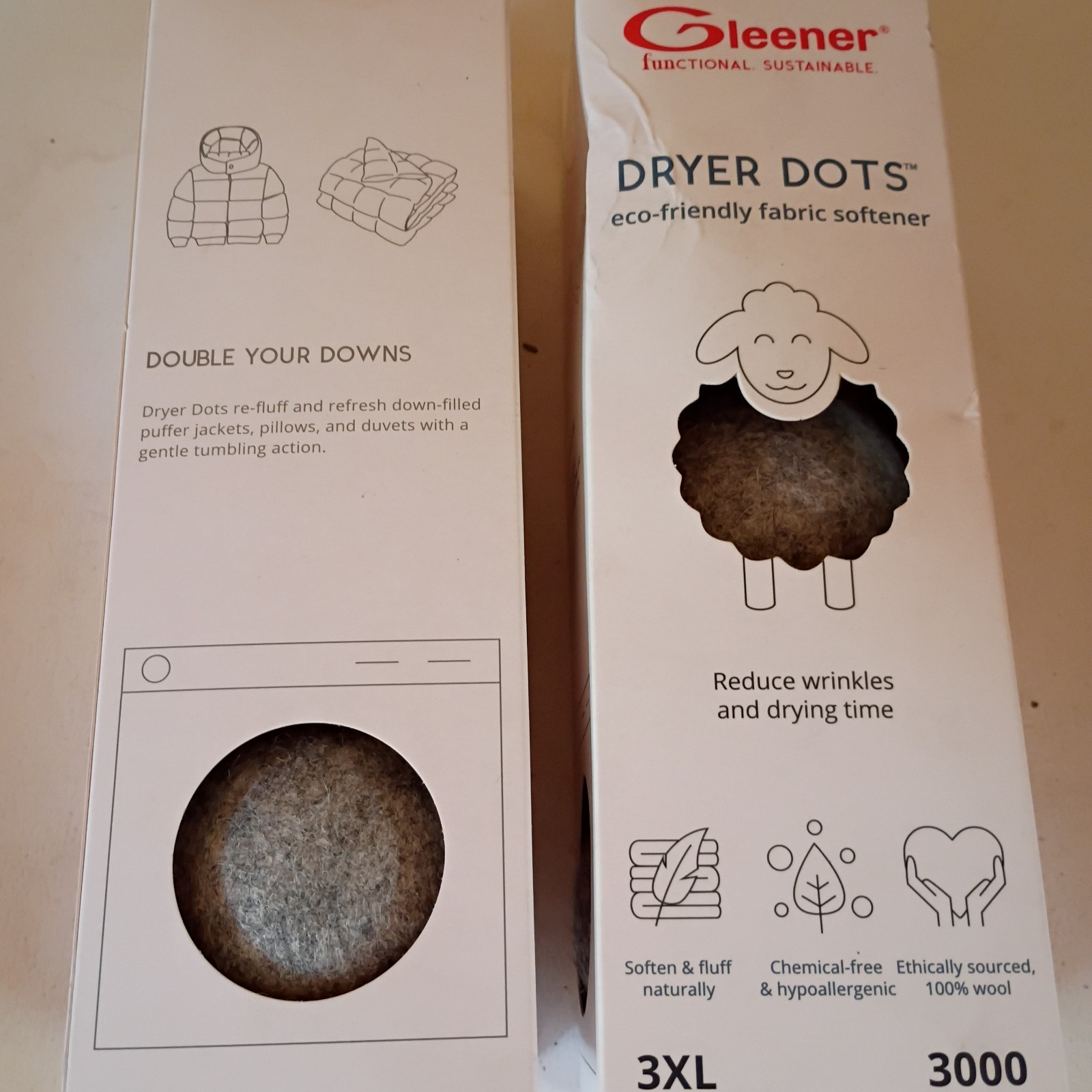 Gleener Dryer Dots Fabric Softener Balls 100% Natural Wool Hypo-Allengenic 3Pack