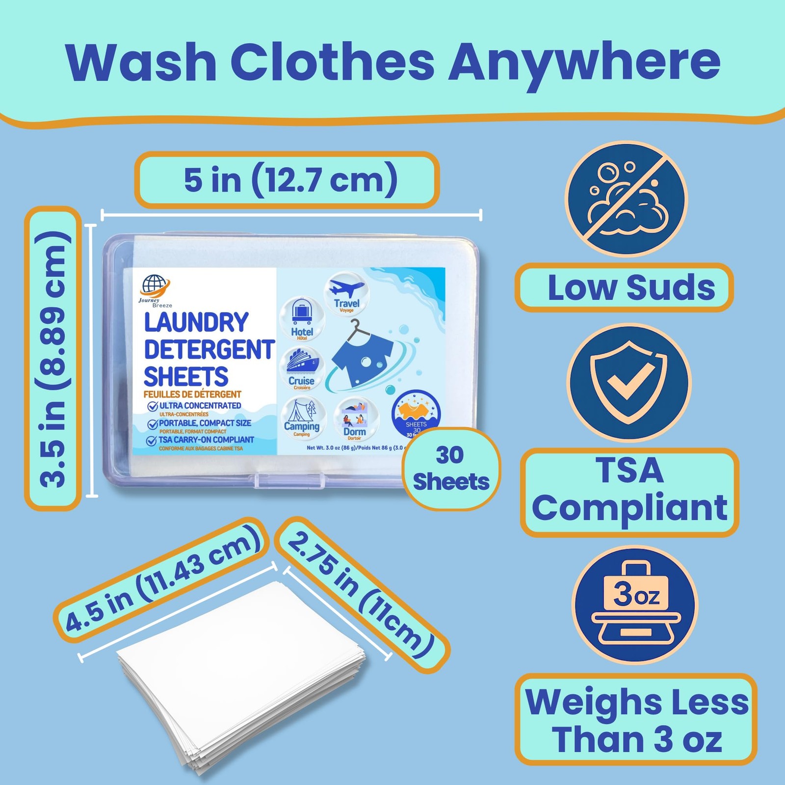 Travel Laundry Detergent Sheets Kit – 30-Count Laundry Detergent Sheets for S…