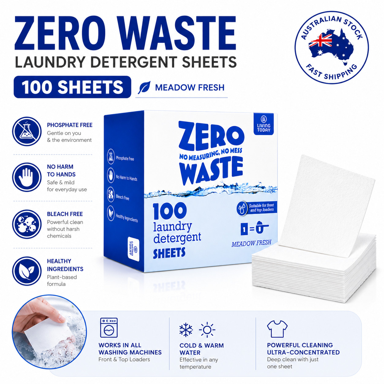 100-500 Sheets Laundry Detergent Eco-friendly Ultra Concentrated Washing SheetAU