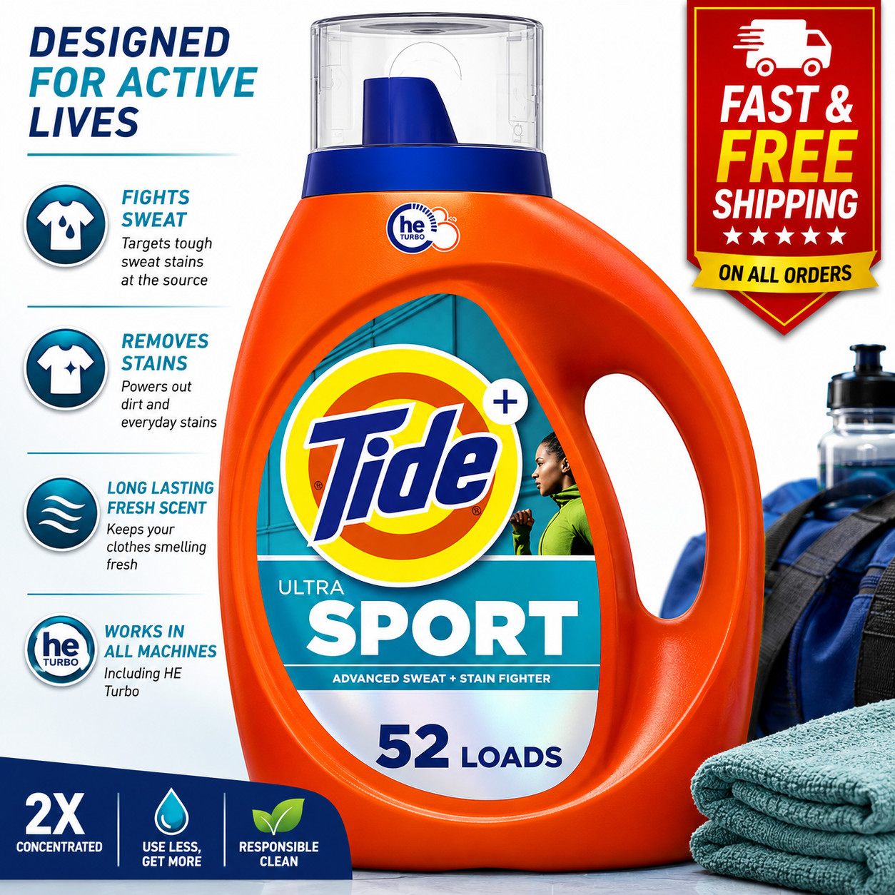 Tide Ultra Sport Liquid Laundry Detergent Sweat Stain Fighter 73 fl oz 52 Loads