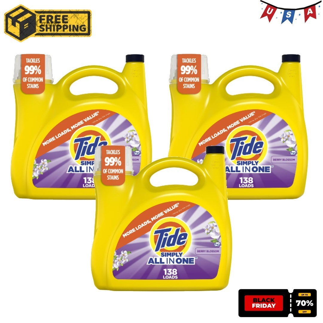 3P Tide Simply All-in-One Liquid Laundry Detergent, Berry Blossom Scent 138Loads
