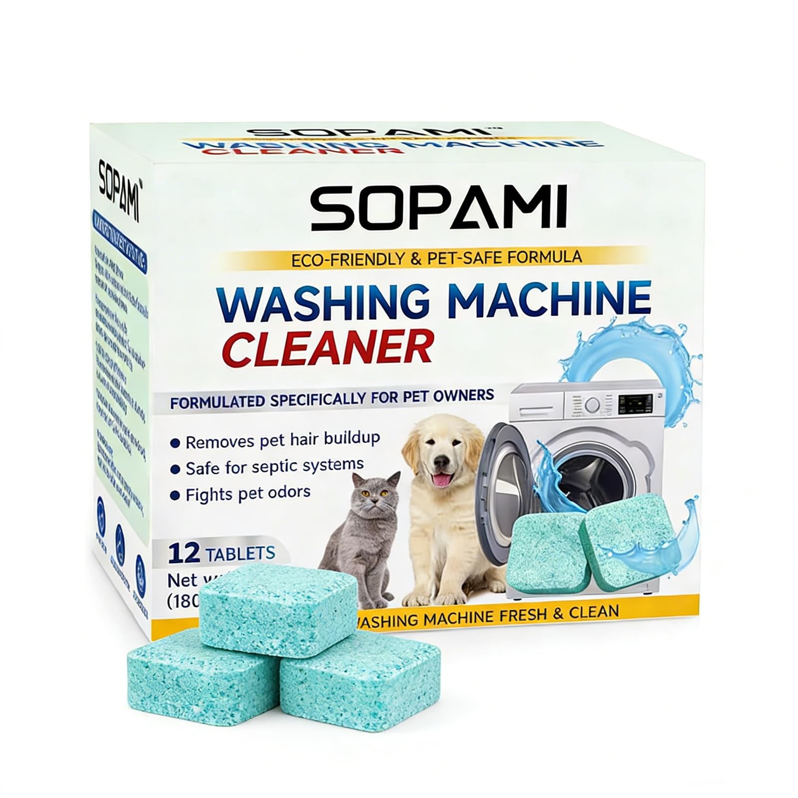 SOPAMI Washer Cleaner Tablets 12-Pack deep clean Pet 12 Count (Pack of 1), 1P