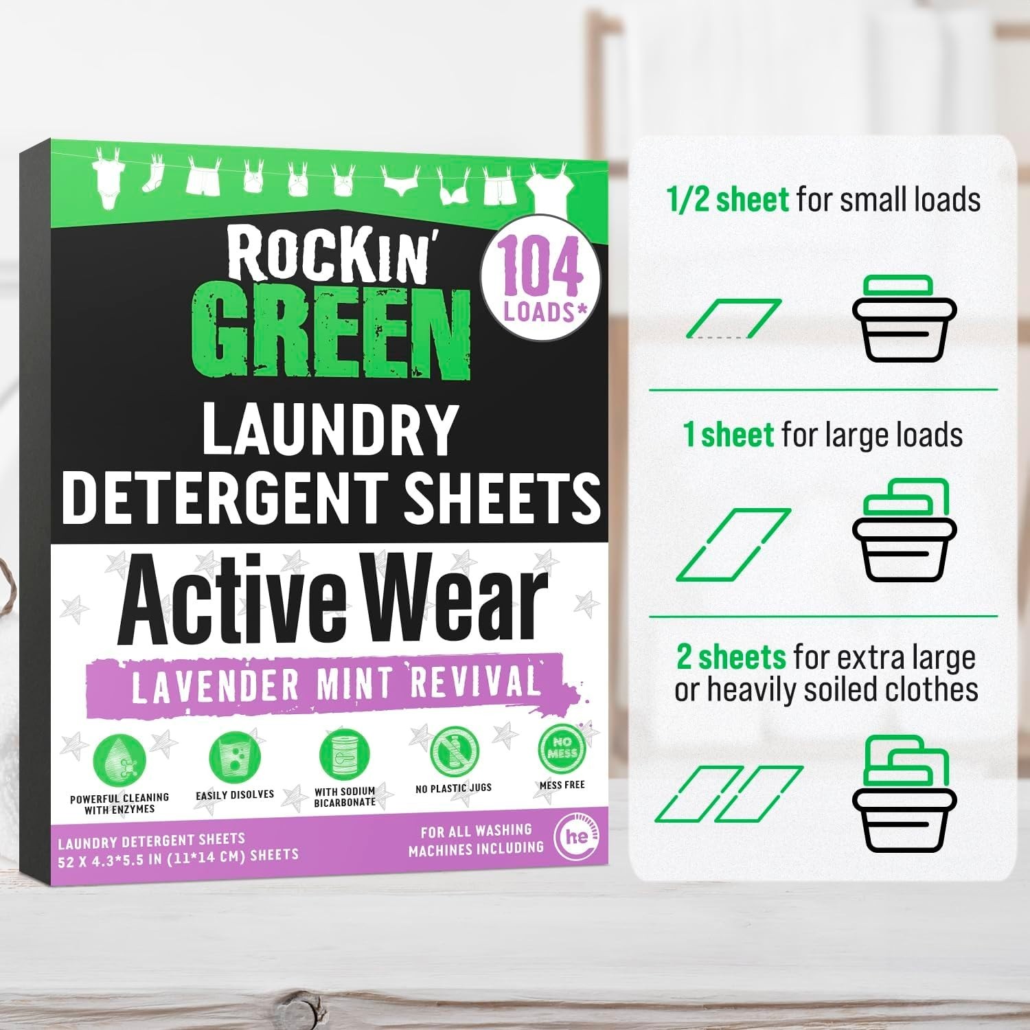 Dye Free & Chemical Free Laundry Sheets – 104 Loads of Lavender Mint Freshness