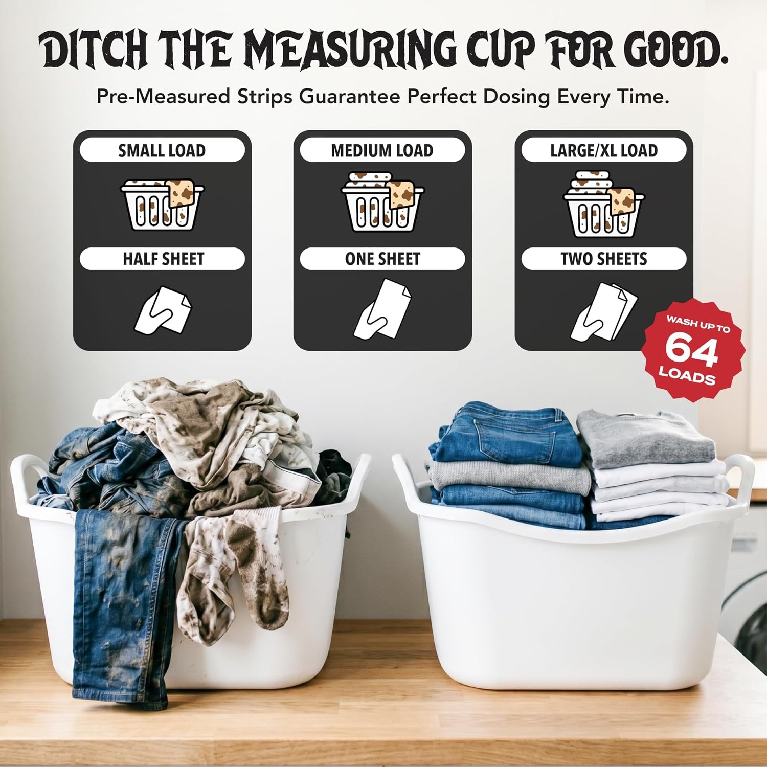 Laundry Detergent Sheets, 64 Loads, Tough on Stains and Odors, Gentle on Skin