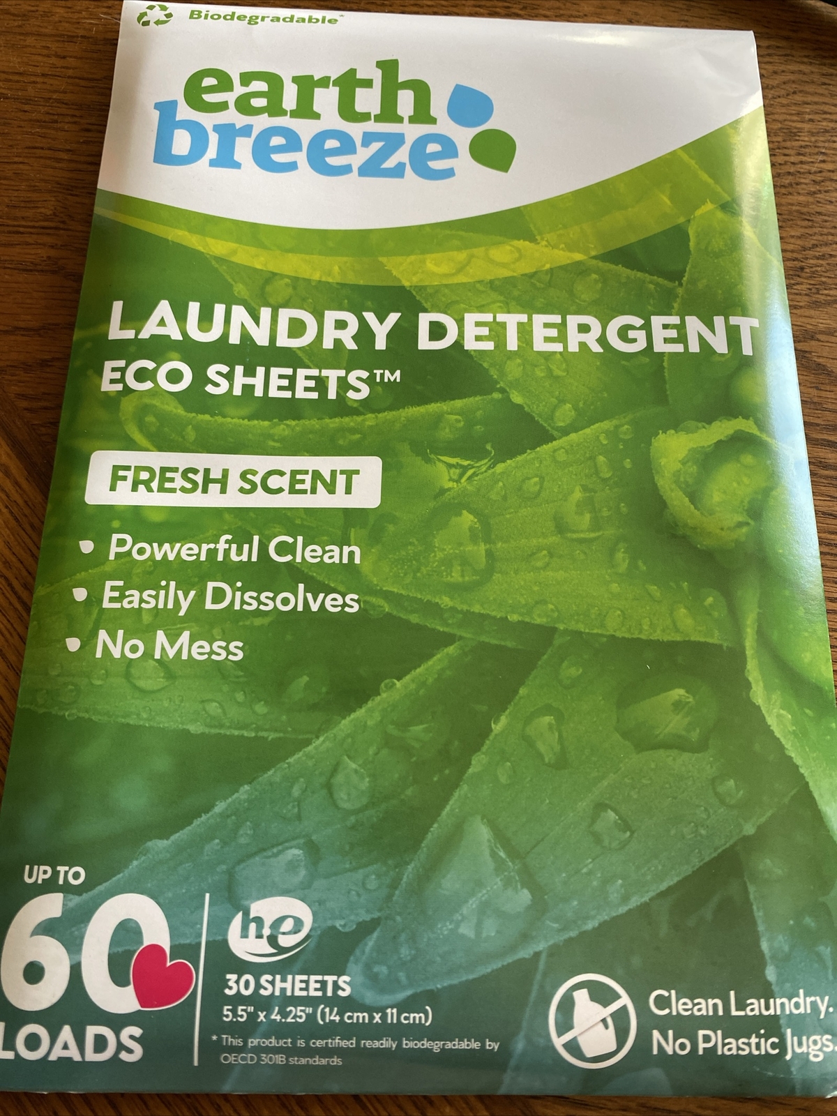 EARTH BREEZE LAUNDRY DETERGENT ECO FRESH SCENT 30 SHEETS UP TO 60 LOADS
