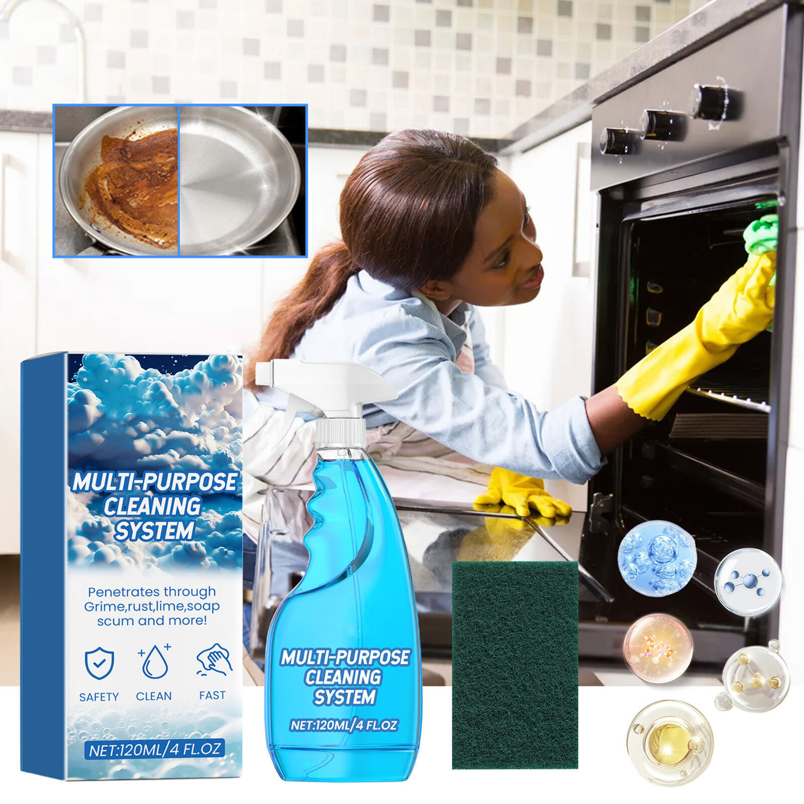 3/Kitchen Cabinet Steel Utensils Cleaning Spray All Purpose Cleaner Splash Spray