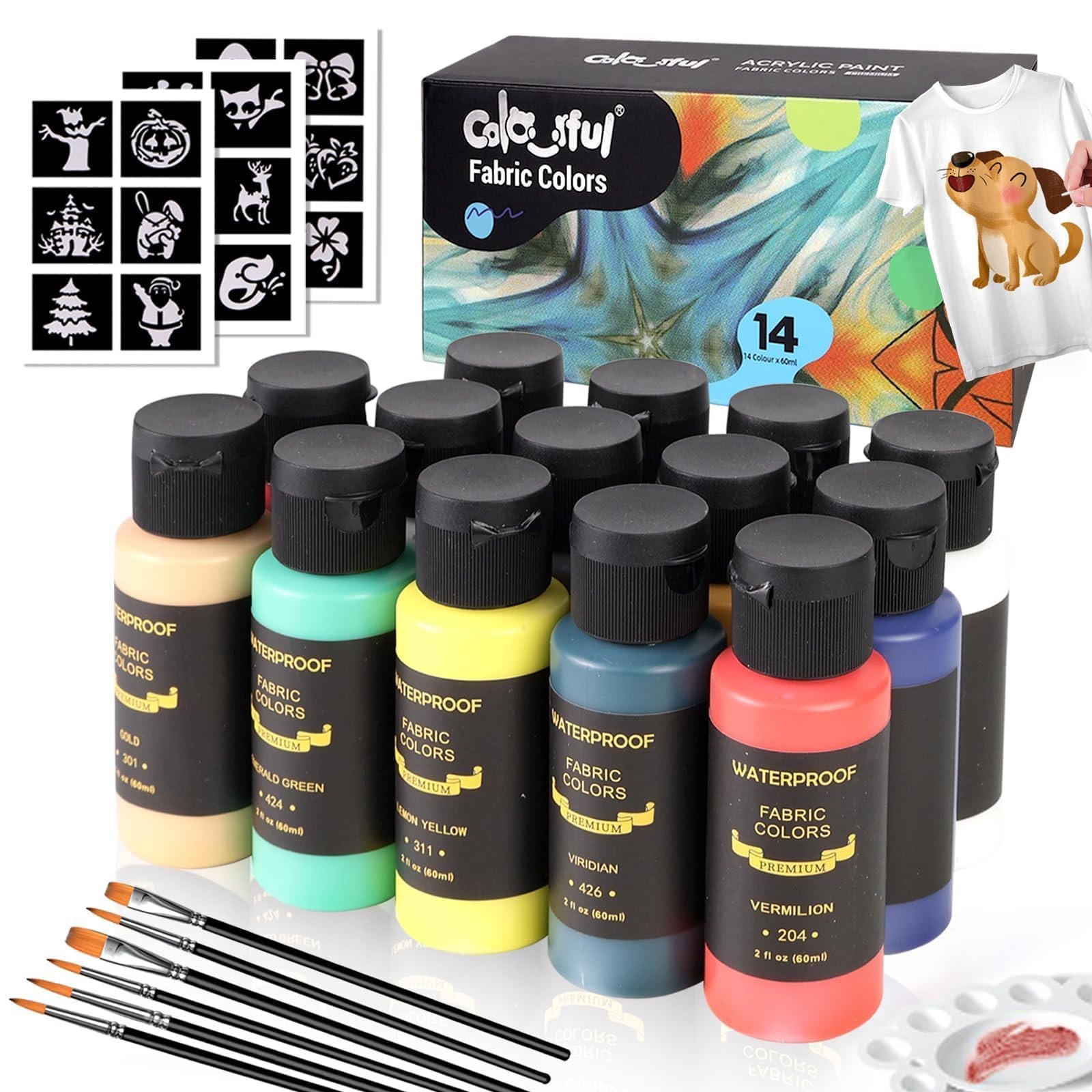 Fabric Paint Set for Clothes 14 Colors 60ml Permanent Textile Paint Puffy Pai…