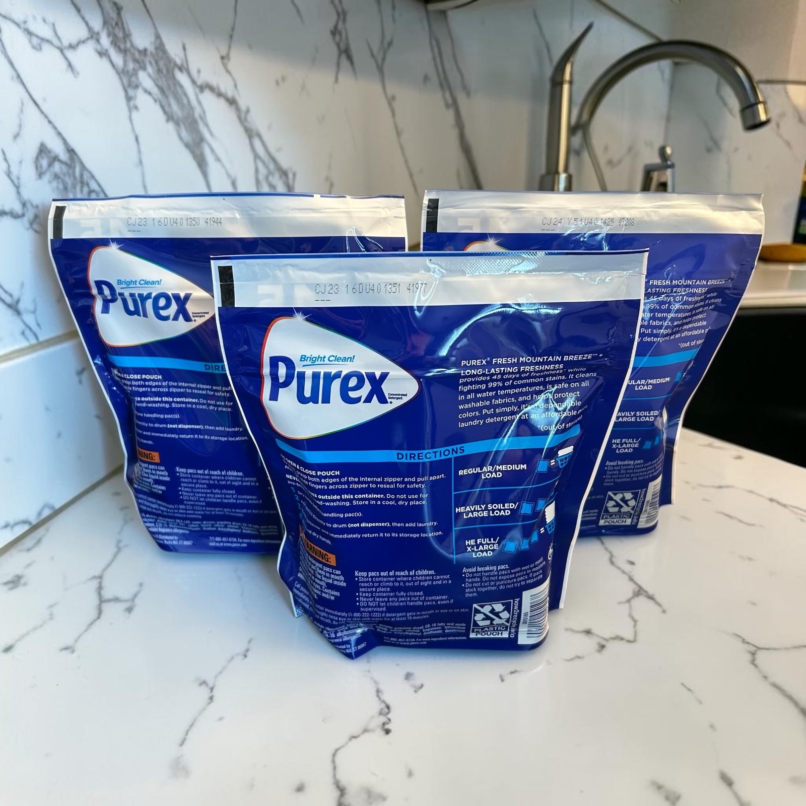 Lot of 3 Purex 4 in 1 Laundry Detergent Pacs Fresh Mountain Breeze 63 Total Pacs