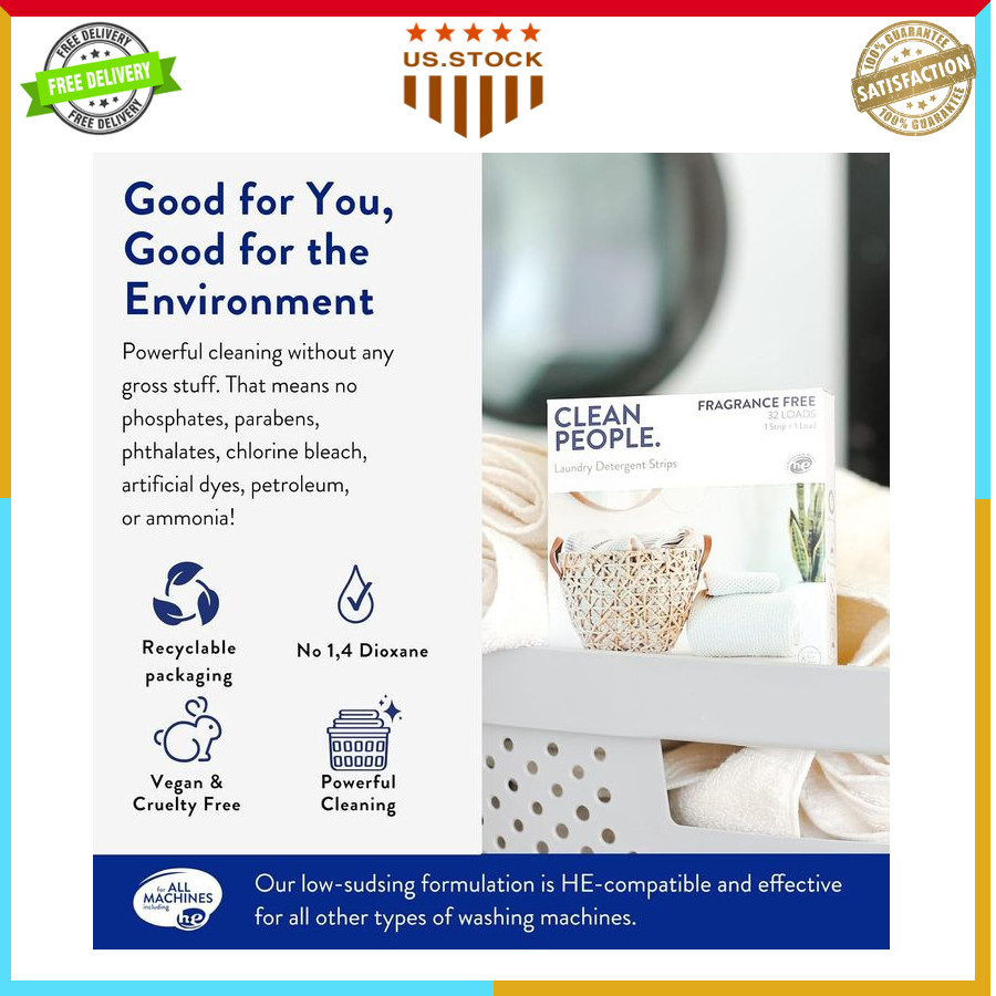 The Clean People Laundry Detergent Sheets Fresh Scent Ultra Concentrated 32 Pac