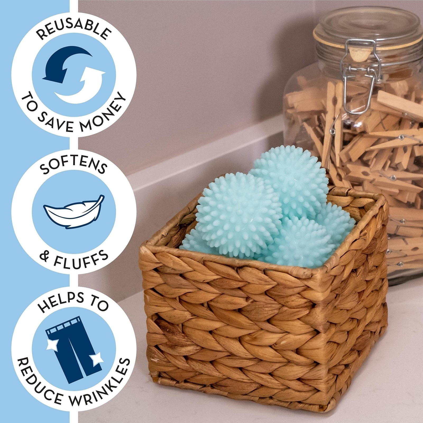 Reusable Laundry Dryer Balls, Sky Blue Plastic Anti-Static Fabric Softener, R…