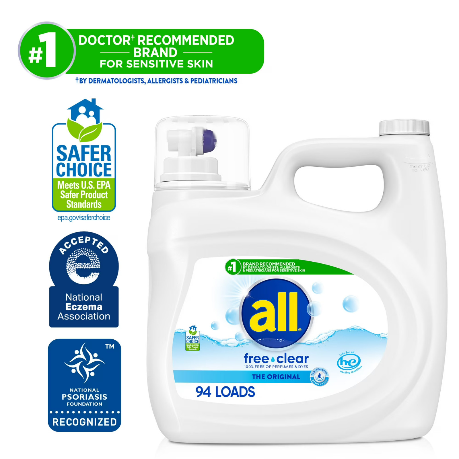 all Liquid Laundry Detergent, Free Clear for Sensitive Skin, 118 oz , 2 Pack